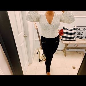 On The Dot Smocked Blouse (long sleeve) size: M